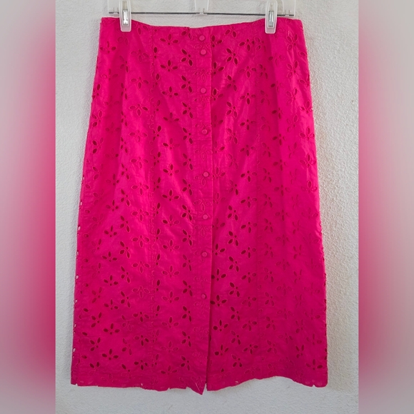 J. Crew Vibrant Pink Eyelet Pencil Skirt - Picture 4 of 9